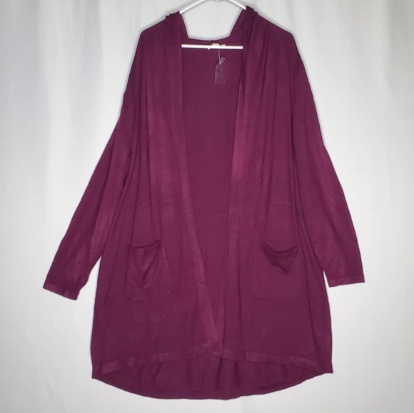 Belle Kim Gravel Duster Cardigan XL Hooded Pocket Stretch Open From Longline - Picture 1 of 7